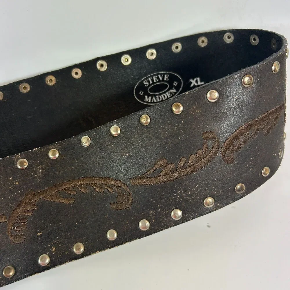 Steve Madden Brown Leather XL Studded Embroidered Belt Renaissance Fairy